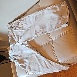 Cropped pants with very pale olive striping